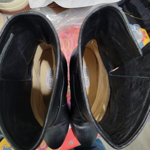 Jimmy Choo Dylan Black Leather Moto Boots Heels EU38 US 7.5 - Picture 10 of 11